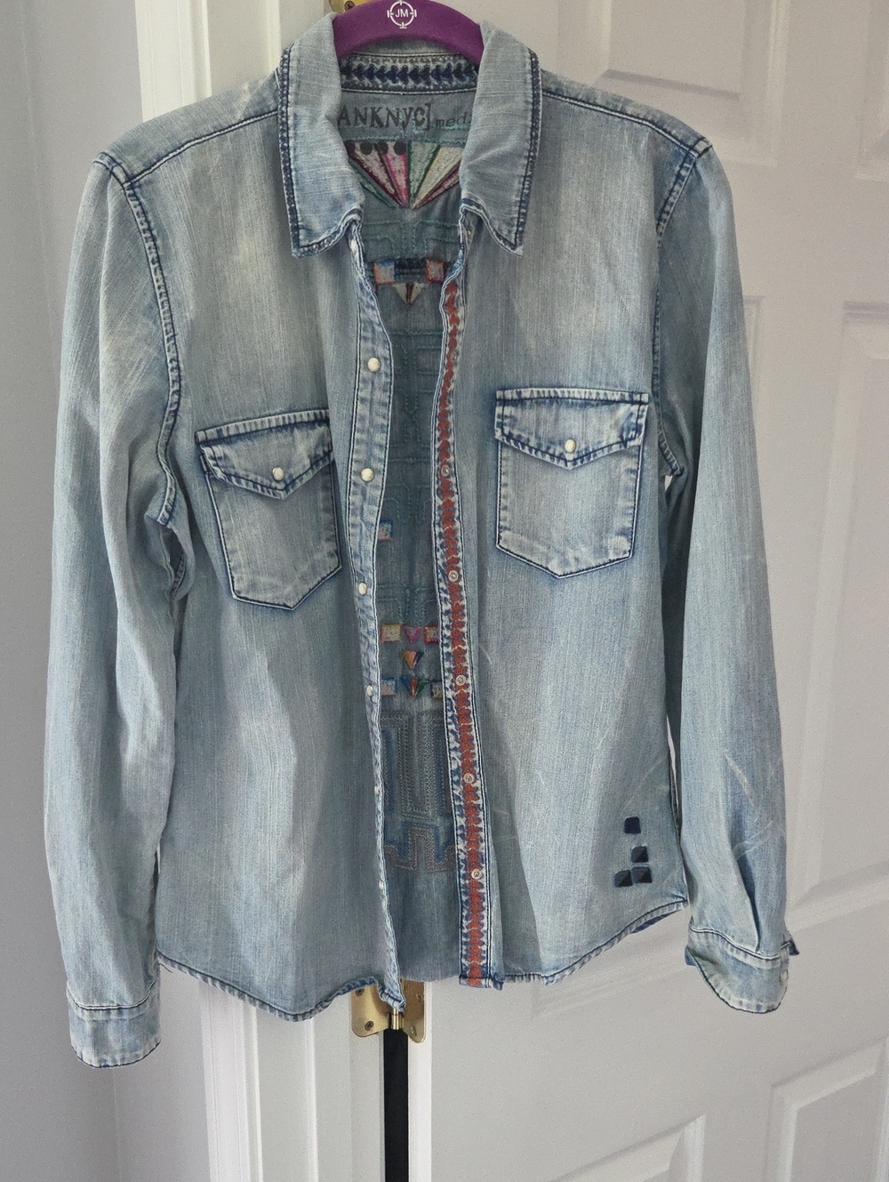 Light Wash Denim Button-Up Shirt - Women